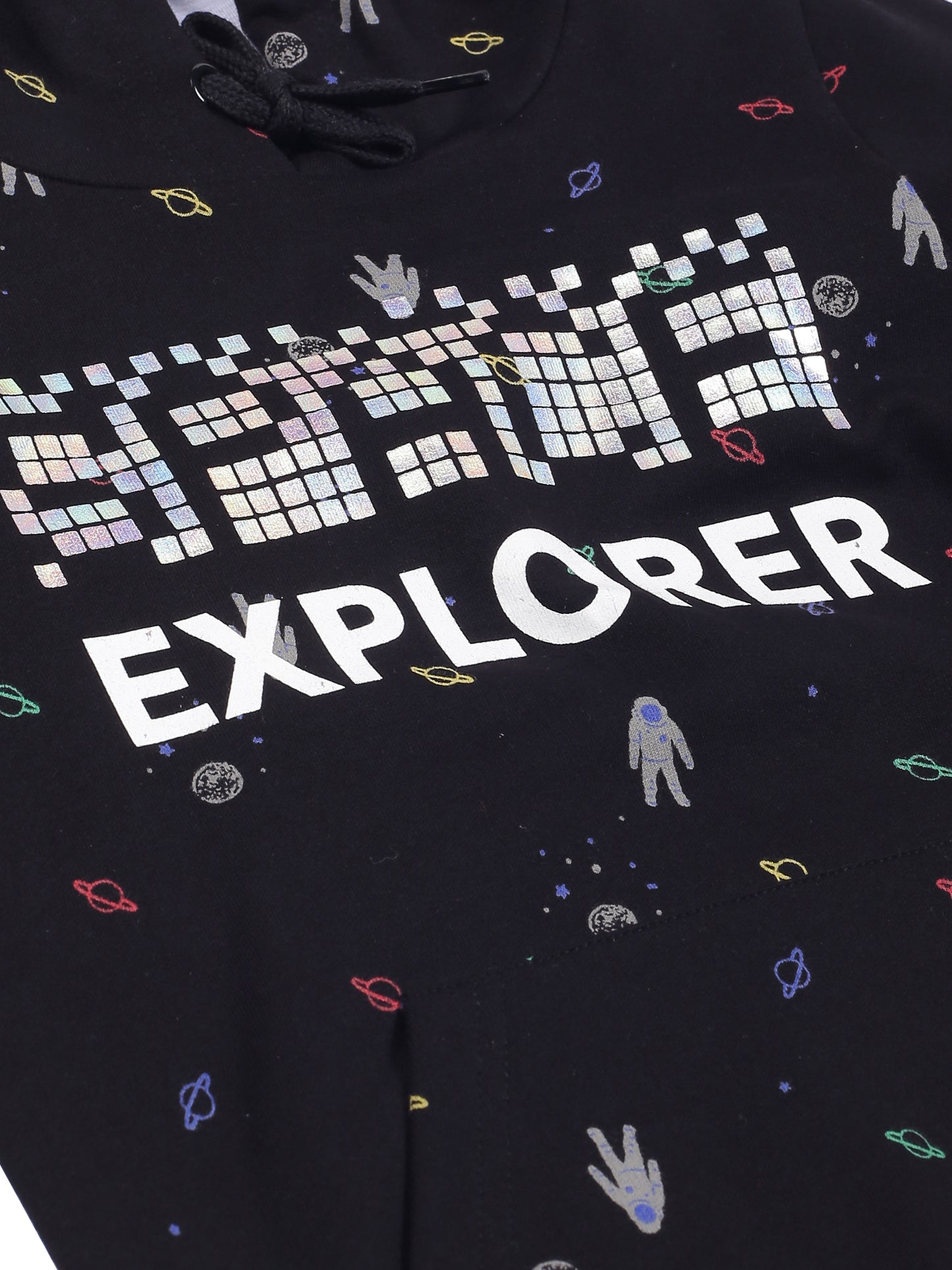 Boys Space Print  Hoodie Sweatshirt- Black