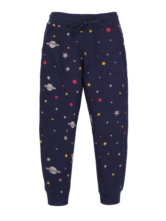 Girls Space Print Jogger Track Pant- Navy