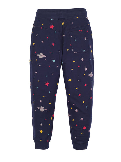 Girls Space Print Jogger Track Pant- Navy