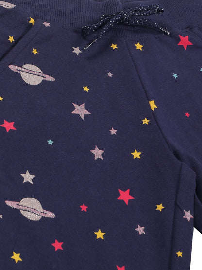 Girls Space Print Jogger Track Pant- Navy