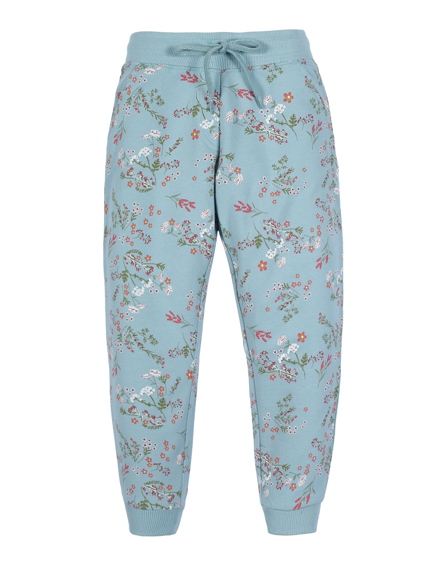 Girls Floral Print Jogger Track Pant- Aqua