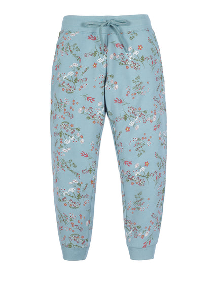 Girls Floral Print Jogger Track Pant- Aqua