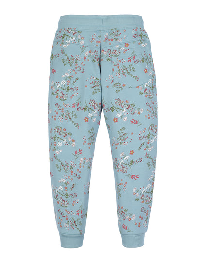 Girls Floral Print Jogger Track Pant- Aqua