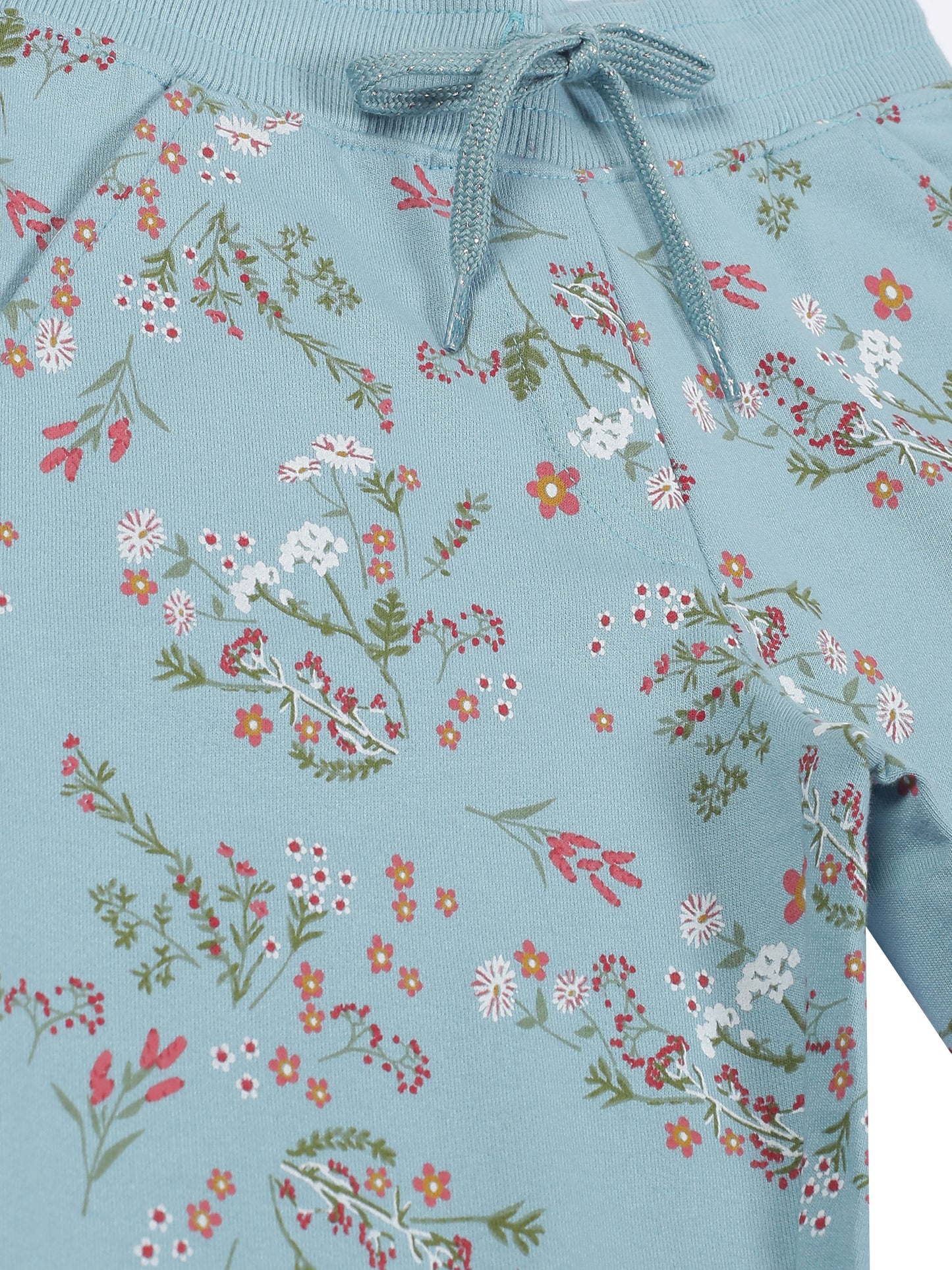 Girls Floral Print Jogger Track Pant- Aqua