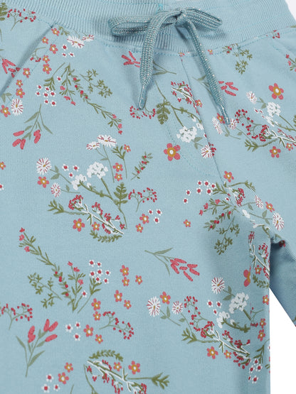Girls Floral Print Jogger Track Pant- Aqua