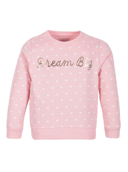 Girls Dream Big print Round neck Pullover Sweatshirt- Pink