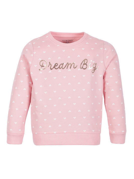 Girls Dream Big print Round neck Pullover Sweatshirt- Pink