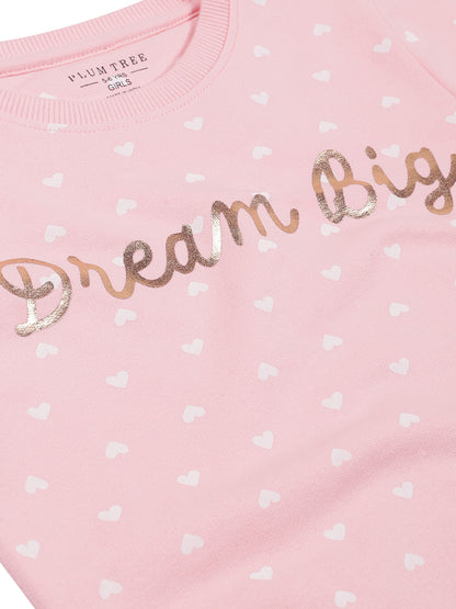 Girls Dream Big print Round neck Pullover Sweatshirt- Pink