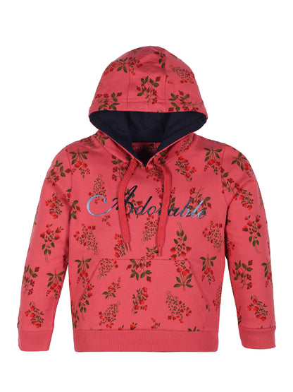 Girls Adorable Print Hoodie Sweatshirt- Dark Pink