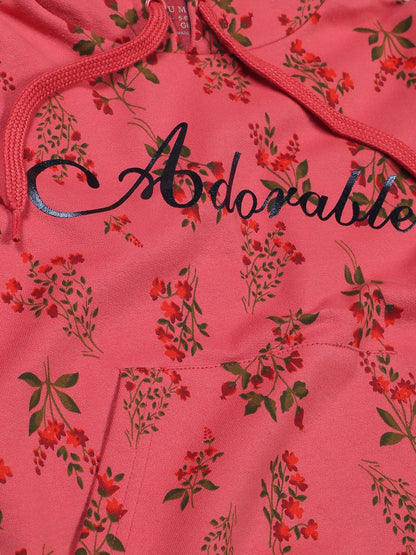 Girls Adorable Print Hoodie Sweatshirt- Dark Pink
