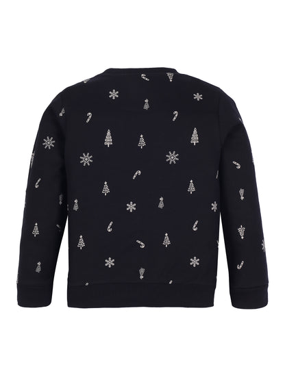 Girls Shine print Round neck Pullover Sweatshirt- Black