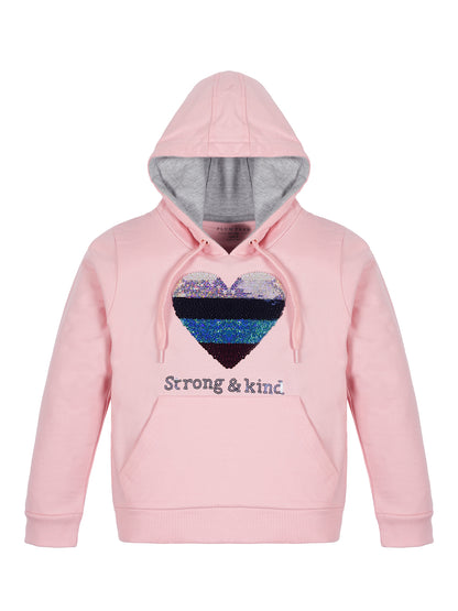 Girls Heart Print Hoodie Sweatshirt- Pink
