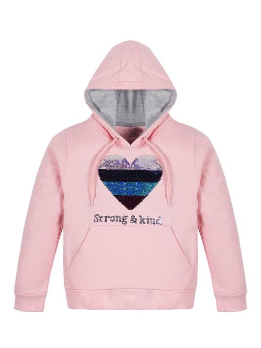 Girls Heart Print Hoodie Sweatshirt- Pink