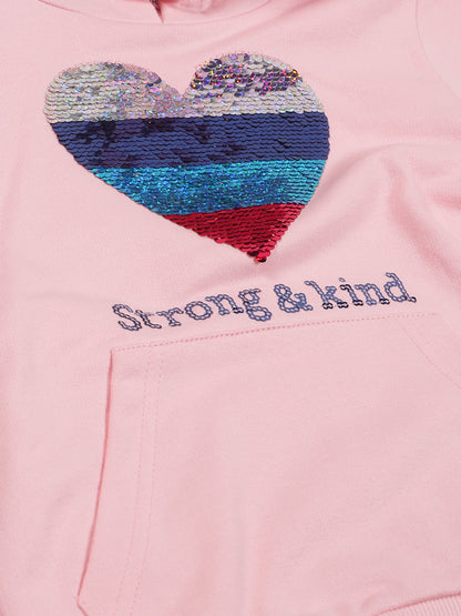 Girls Heart Print Hoodie Sweatshirt- Pink