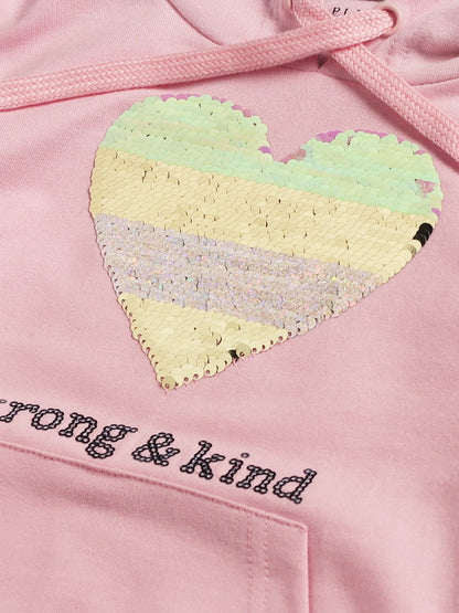 Girls Heart Print Hoodie Sweatshirt- Pink