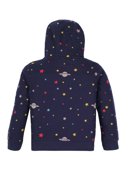 Girls Space Print Hoodie Sweatshirt- Navy