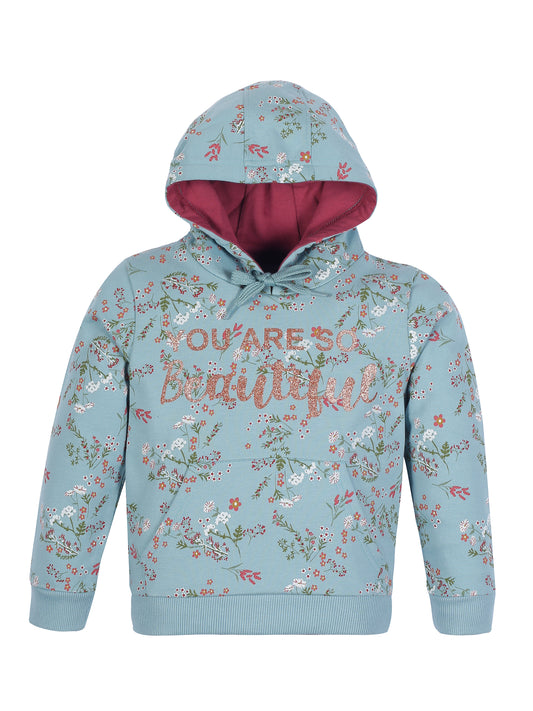 Girls Beautiful Print Hoodie Sweatshirt- Aqua