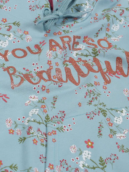 Girls Beautiful Print Hoodie Sweatshirt- Aqua