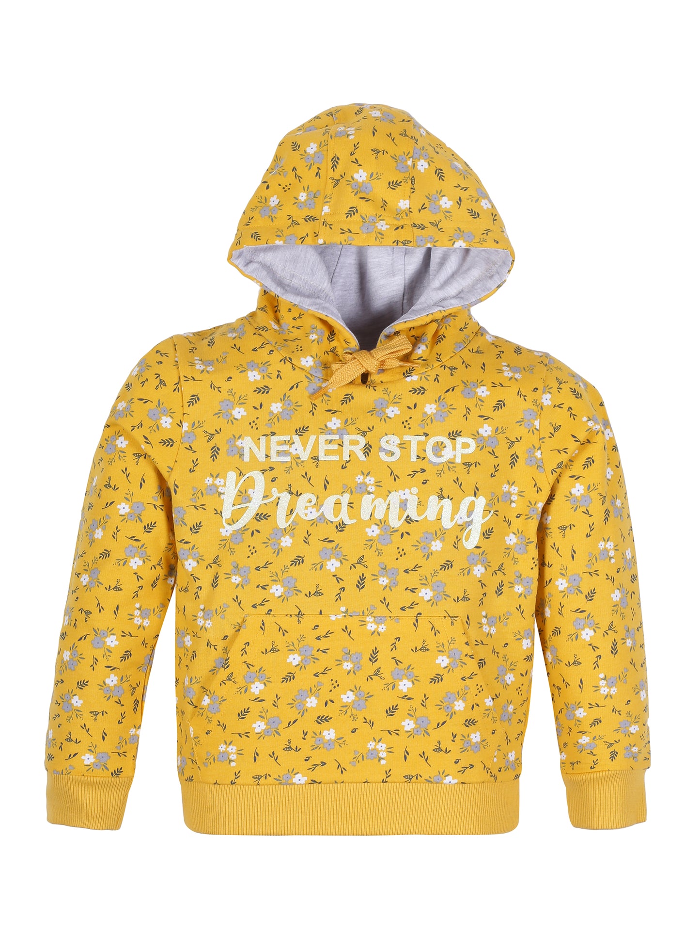 Girls Dreaming Print Hoodie Sweatshirt- Yellow