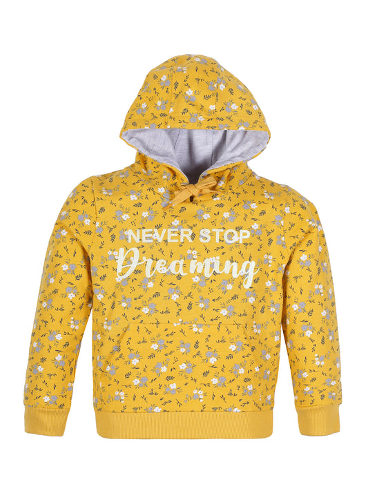 Girls Dreaming Print Hoodie Sweatshirt- Yellow