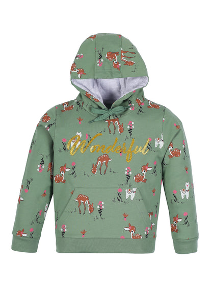 Girls Wonderful Print Hoodie Sweatshirt- Green