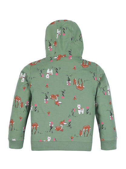 Girls Wonderful Print Hoodie Sweatshirt- Green