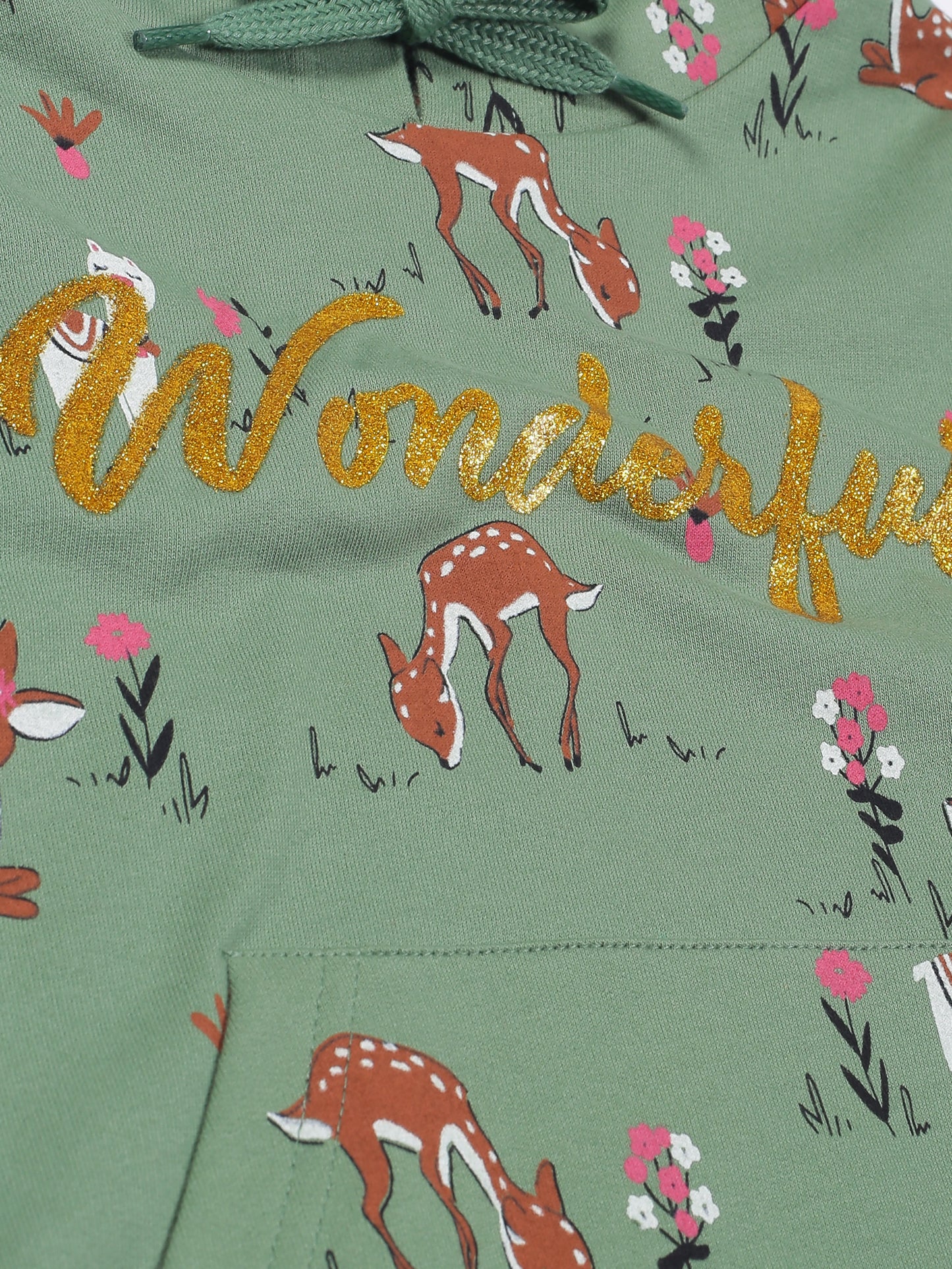 Girls Wonderful Print Hoodie Sweatshirt- Green