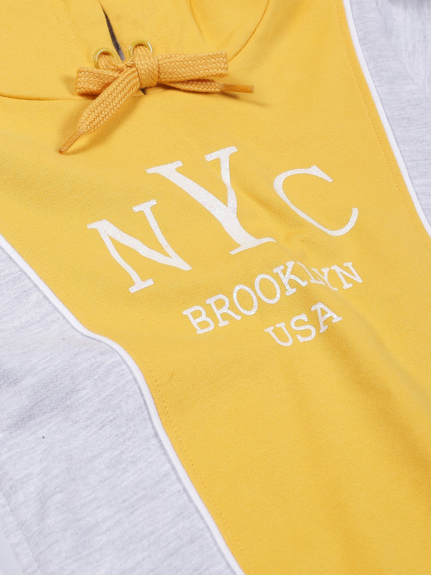 Girls NYC Print Hoodie Sweatshirt- Yellow