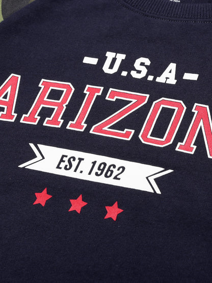 Boys U.S.A Print Round neck Pullover Sweatshirt- Navy