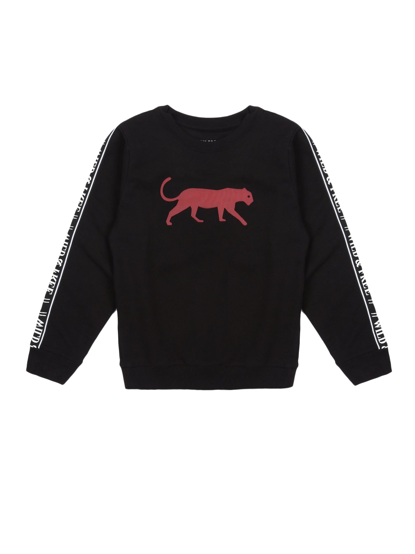 Boys Animal Print Round neck Pullover Sweatshirt- Black