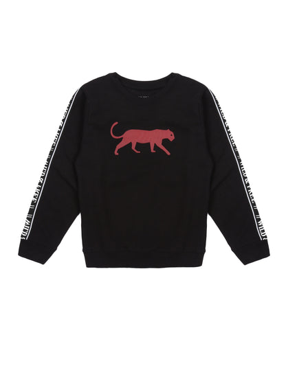 Boys Animal Print Round neck Pullover Sweatshirt- Black