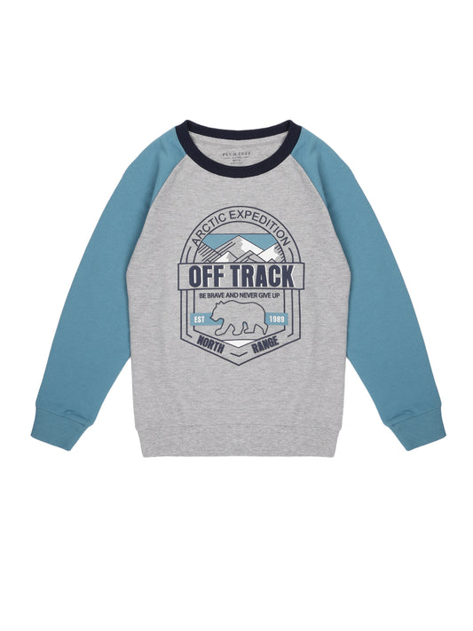 Boys Be Brave Print Round neck Pullover Sweatshirt- Grey Melange