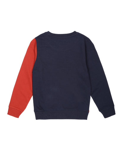 Boys Unstoppable Print Round neck Pullover Sweatshirt- Navy