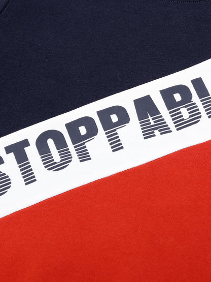 Boys Unstoppable Print Round neck Pullover Sweatshirt- Navy