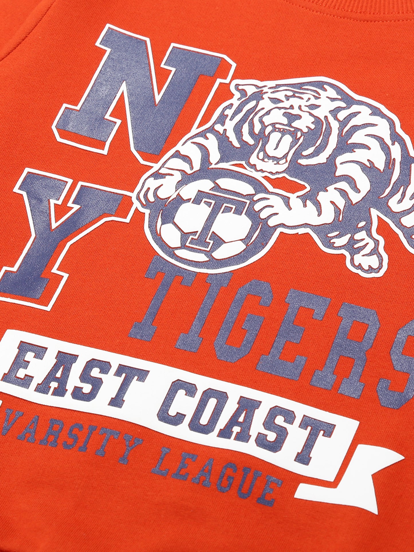 Boys Tiger Print Round neck Pullover Sweatshirt- Orange