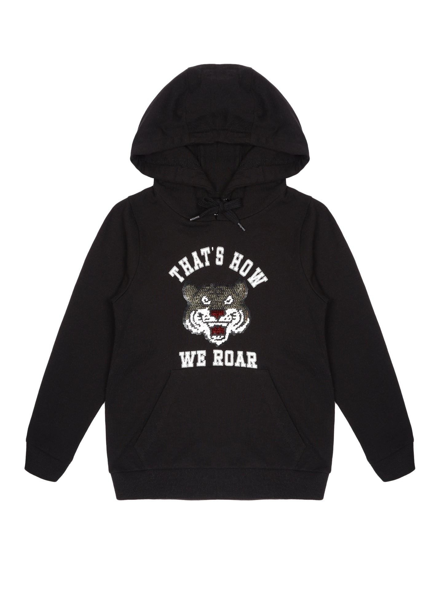 Boys Tiger Print  Hoodie Sweatshirt- Black