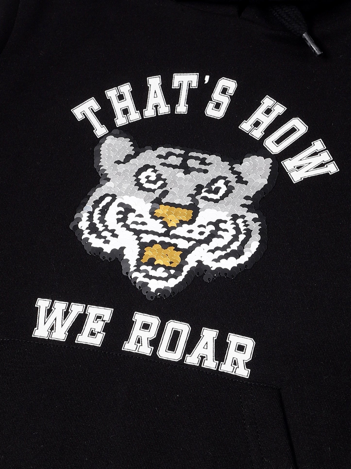 Boys Tiger Print  Hoodie Sweatshirt- Black