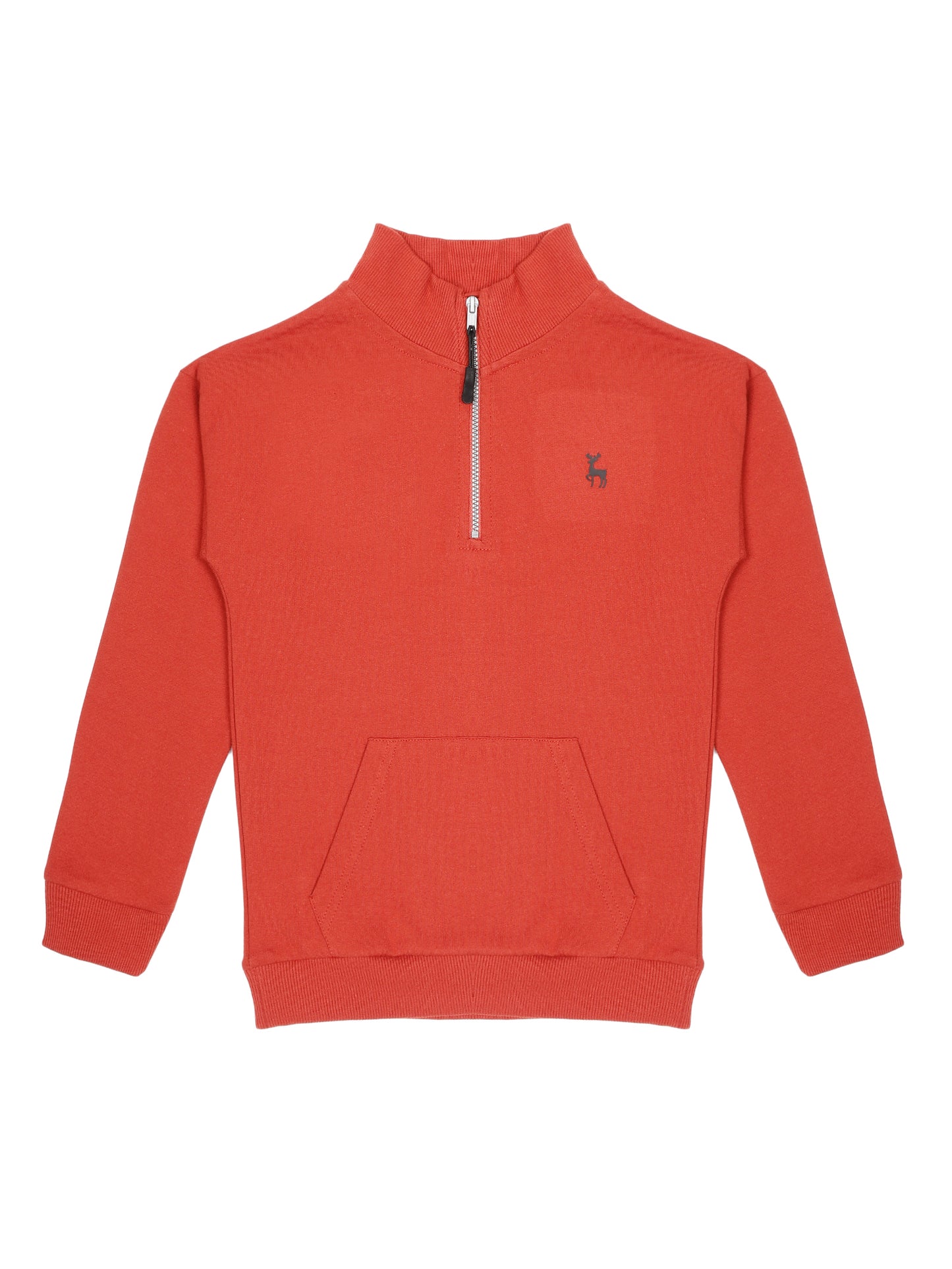 Boys Solid Half Zipper Sweatshirt- Red