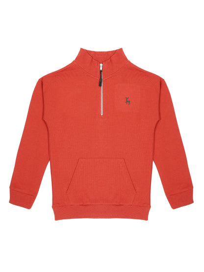 Boys Solid Half Zipper Sweatshirt- Red