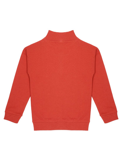 Boys Solid Half Zipper Sweatshirt- Red