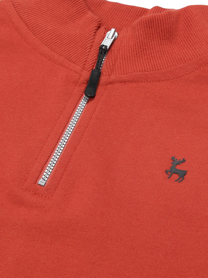 Boys Solid Half Zipper Sweatshirt- Red