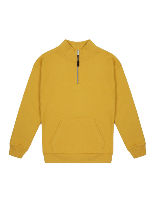 Boys Solid Half Zipper Sweatshirt- Yellow
