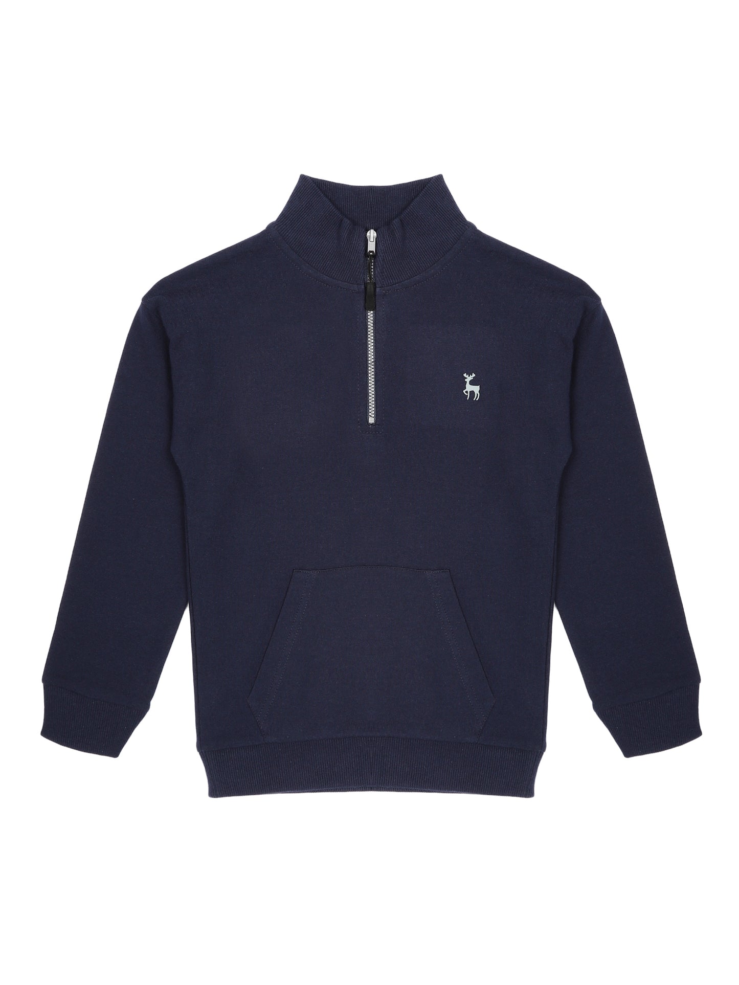 Boys Solid Half Zipper Sweatshirt- Navy
