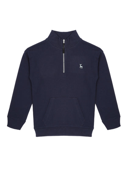 Boys Solid Half Zipper Sweatshirt- Navy