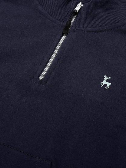 Boys Solid Half Zipper Sweatshirt- Navy