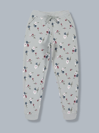 Girls Floral Print Jogger Track Pant- Green