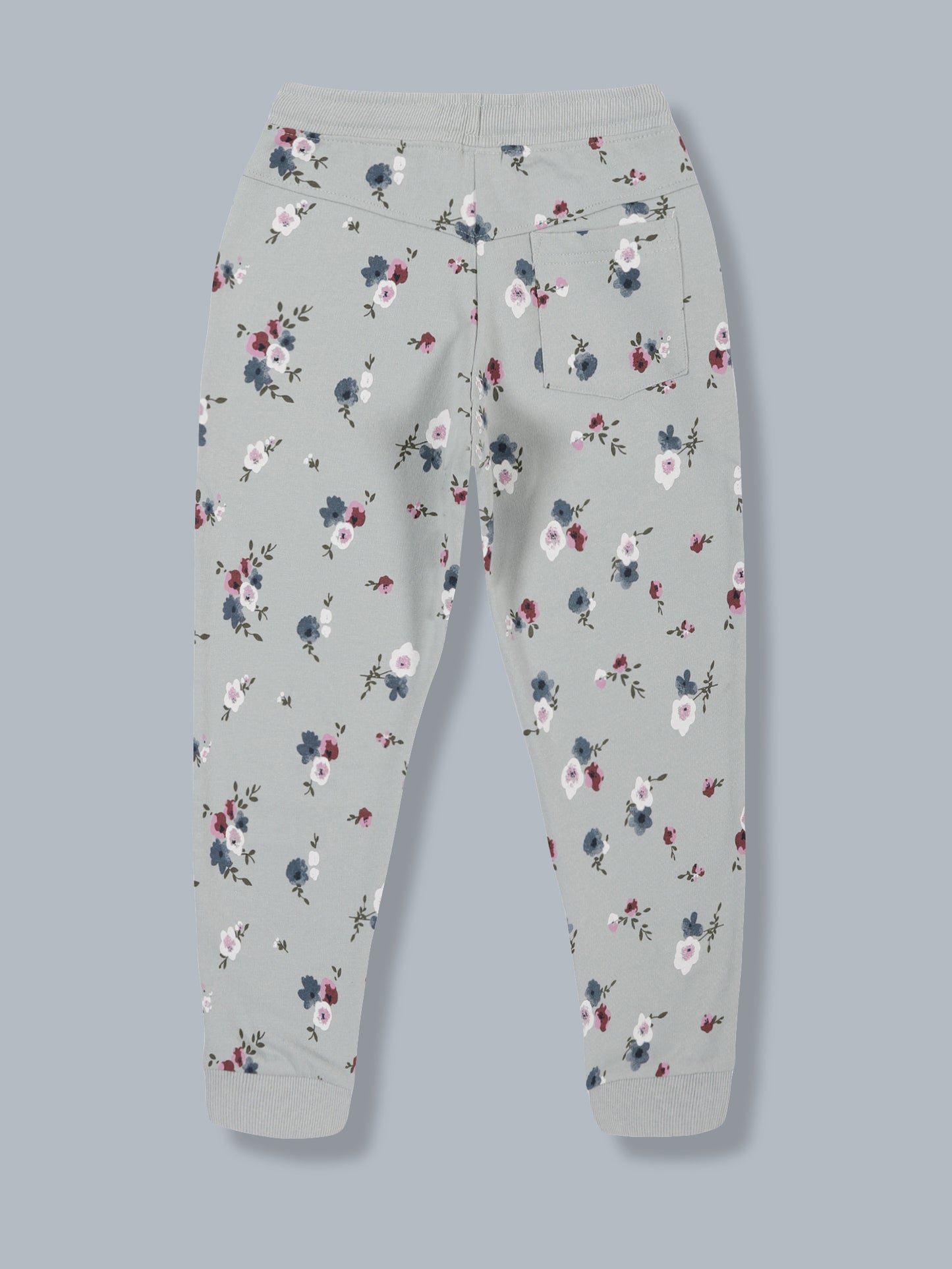 Girls Floral Print Jogger Track Pant- Green