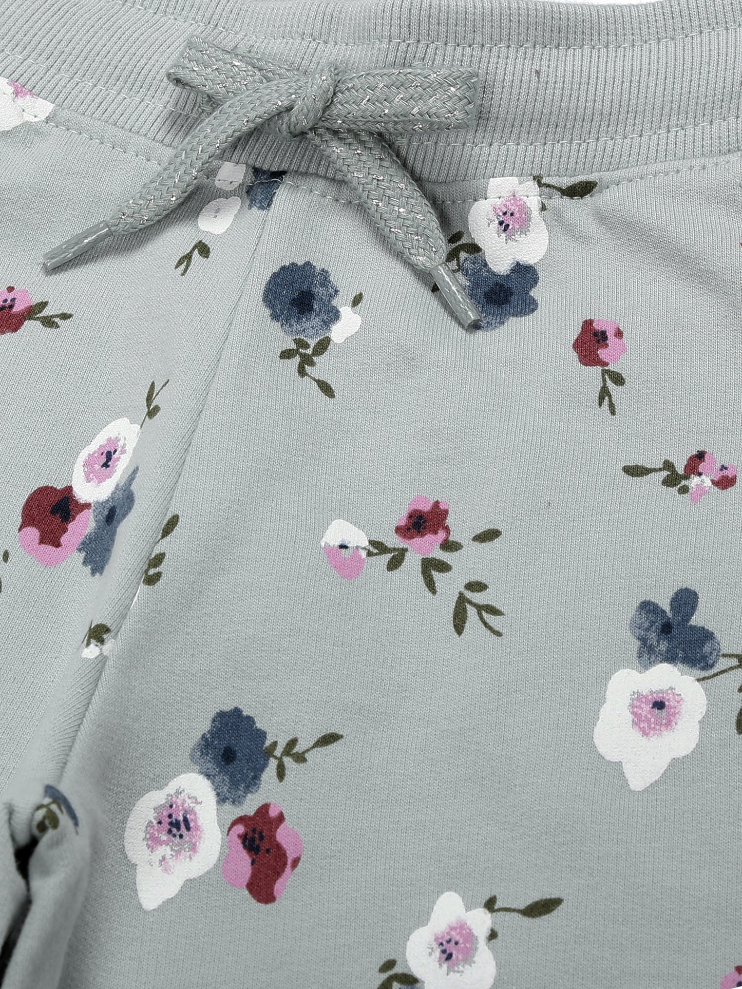 Girls Floral Print Jogger Track Pant- Green