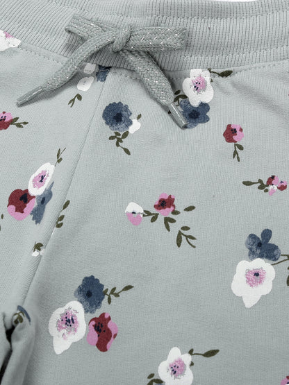Girls Floral Print Jogger Track Pant- Green