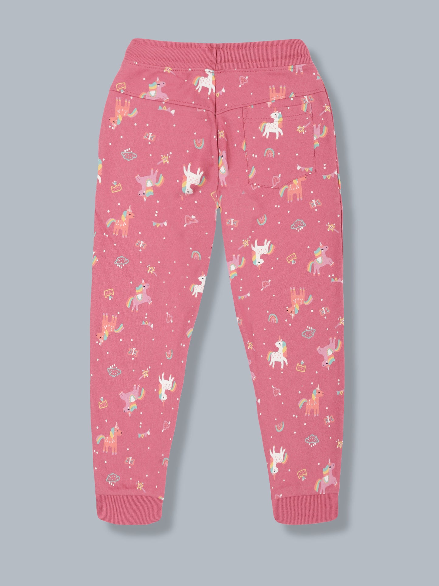 Girls Unicorn Print Jogger Track Pant- Dark Mauve